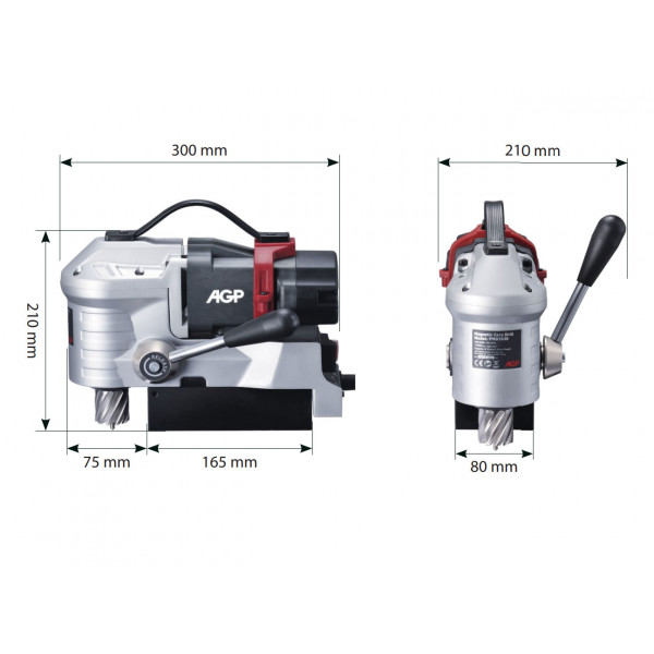 Magnetická nízkoprofilová vrtačka AGP PMD3530 - rozměry