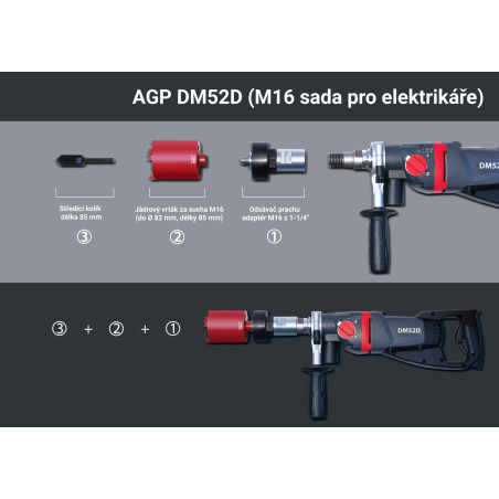 Diamantová jádrová vrtačka s příklepem AGP DM52D (sada pro elektrikáře)
