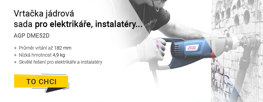 Diamantov&aacute; j&aacute;drov&aacute; vrtačka s př&iacute;klepem AGP DME52D (sada pro elektrik&aacute;ře)
